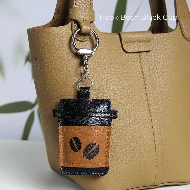 Coffee Cup Leather Bag Charm – Handcrafted Lambskin Pendant with Cartoon Coffee Bean Design | Cute Keychain & Purse Accessory | 16 Styles Available - Tomlynam