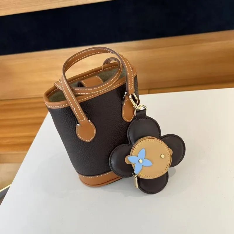 Sunflower Leather Coin & Earbud Case Charm – Designer Mini Flower Bag Pendant | Handmade Genuine Leather Keychain | Versatile Purse Accessory in Multiple Colors - Tomlynam