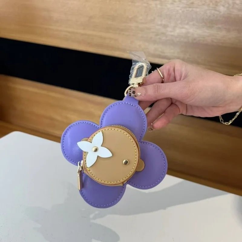 Sunflower Leather Coin & Earbud Case Charm – Designer Mini Flower Bag Pendant | Handmade Genuine Leather Keychain | Versatile Purse Accessory in Multiple Colors - Tomlynam