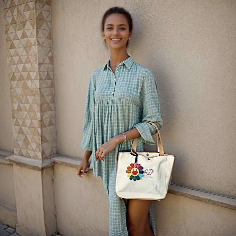 Handmade Colorful Sunburst Leather Bag Charm – Artisan Crafted Floral Accessory for Bags and Keys, Vibrant and Playful Design, Premium Goatskin, Perfect Gift for Her - Tomlynam