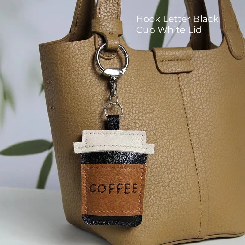Coffee Cup Leather Bag Charm – Handcrafted Lambskin Pendant with Cartoon Coffee Bean Design | Cute Keychain & Purse Accessory | 16 Styles Available - Tomlynam