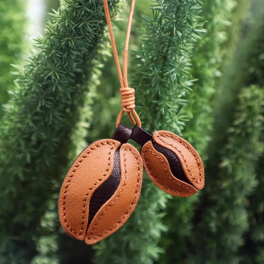 French Lambskin Coffee Bean Bag Charm – Handcrafted Dual - Tone Leather Keychain | Vintage - Inspired Pendant for Handbags & Cars | Unique Gift for Coffee Lovers - Tomlynam