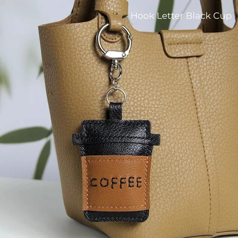 Coffee Cup Leather Bag Charm – Handcrafted Lambskin Pendant with Cartoon Coffee Bean Design | Cute Keychain & Purse Accessory | 16 Styles Available - Tomlynam