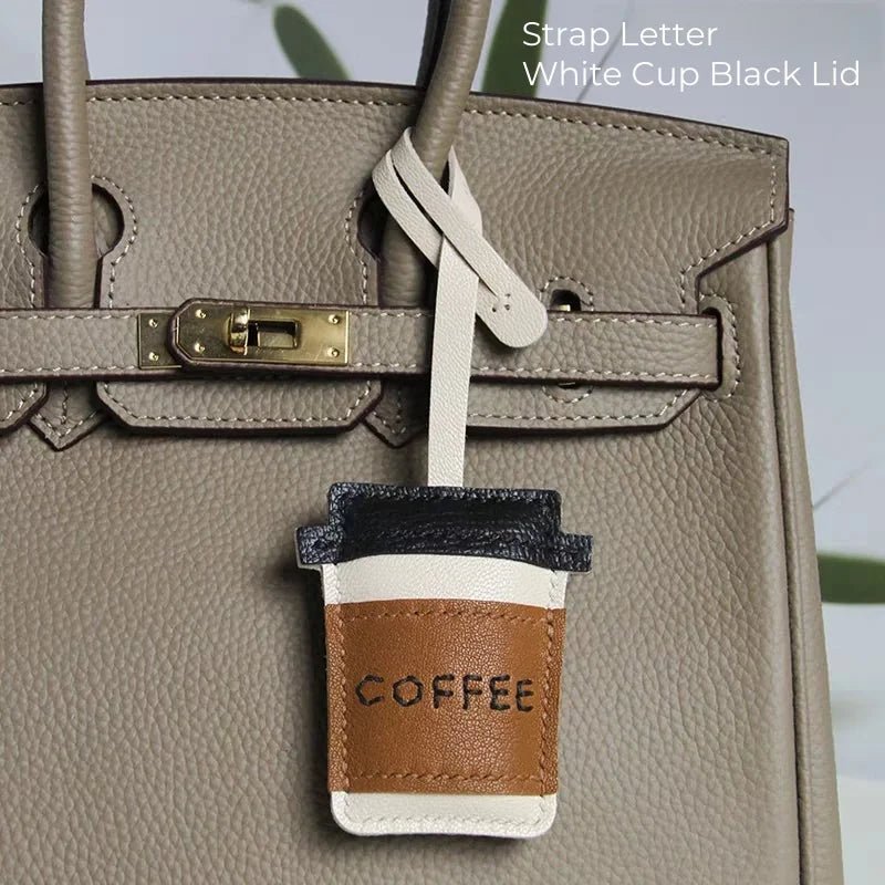 Coffee Cup Leather Bag Charm – Handcrafted Lambskin Pendant with Cartoon Coffee Bean Design | Cute Keychain & Purse Accessory | 16 Styles Available - Tomlynam