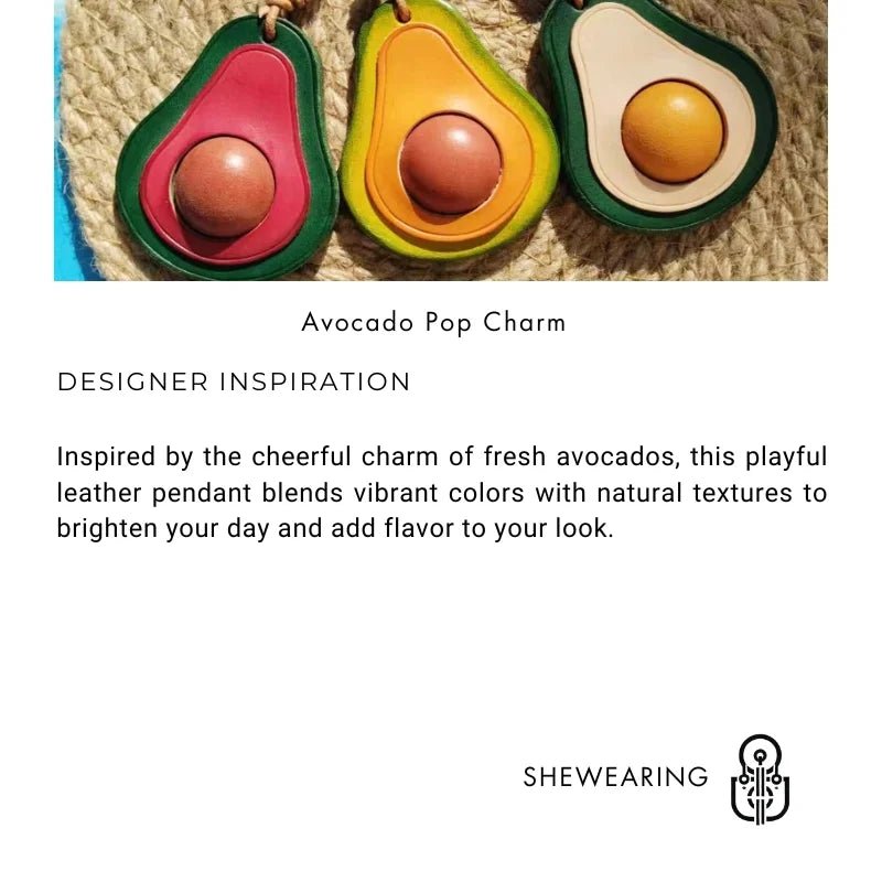 Colorful Avocado Leather Bag Charm – Handcrafted Vegetable - Tanned Keychain | Playful Fruit Pendant for Handbags | Creative Vegan - Inspired Accessory - Tomlynam