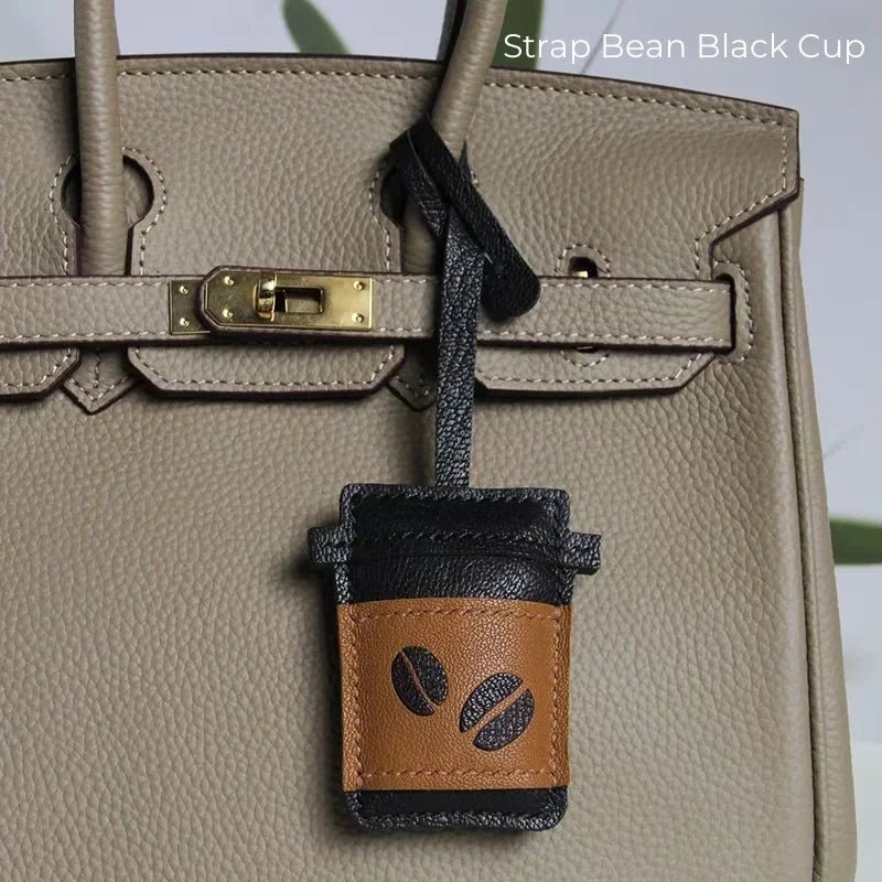 Coffee Cup Leather Bag Charm – Handcrafted Lambskin Pendant with Cartoon Coffee Bean Design | Cute Keychain & Purse Accessory | 16 Styles Available - Tomlynam