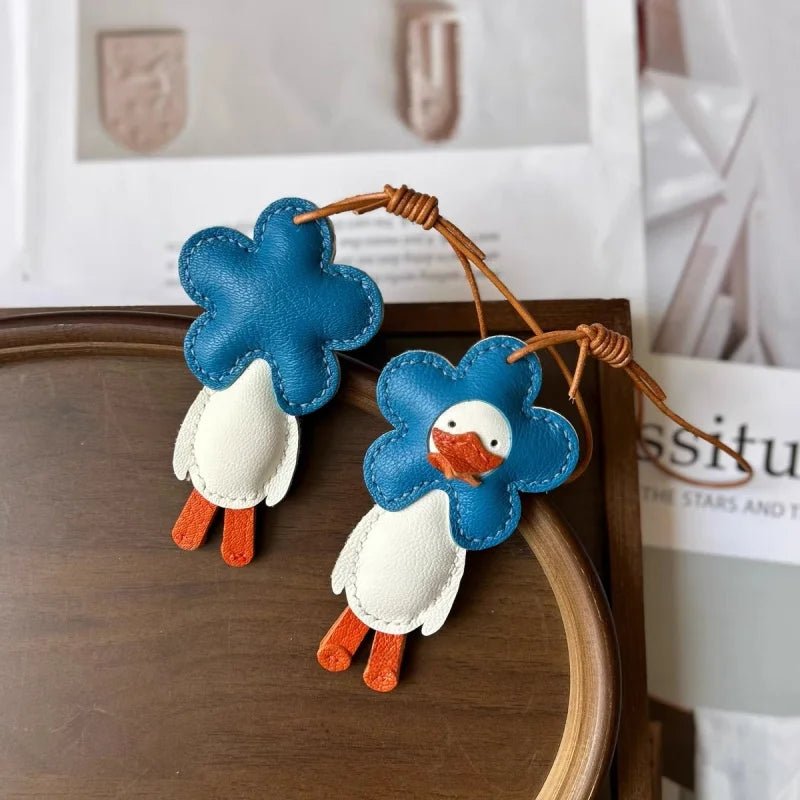 Flower Duck Leather Bag Charm – Handcrafted Animal Pendant Keychain | Cute Goose Accessory in Multiple Colors | Premium Leather Gift for Women & Kids - Tomlynam