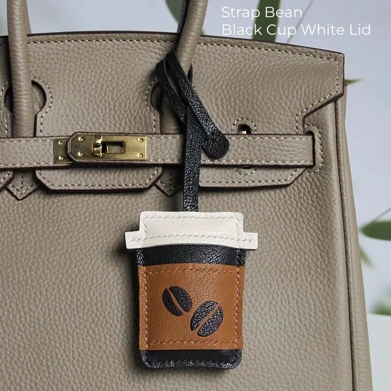 Coffee Cup Leather Bag Charm – Handcrafted Lambskin Pendant with Cartoon Coffee Bean Design | Cute Keychain & Purse Accessory | 16 Styles Available - Tomlynam