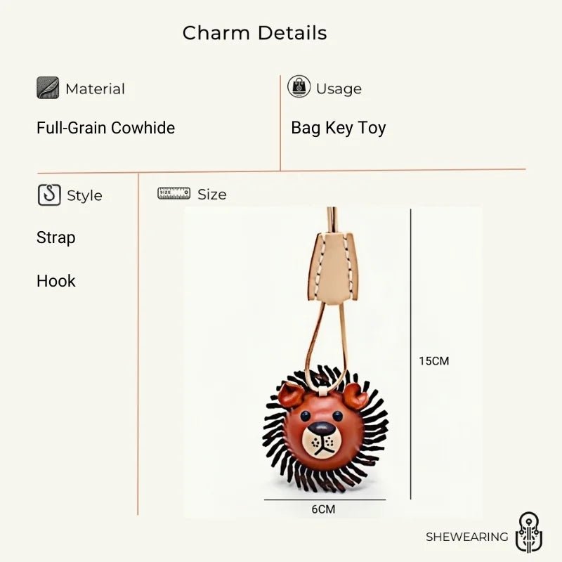 3D Leather Lion Bag Charm – Full - Grain Cowhide Keychain, Whimsical Graduation Gift, Handcrafted Animal Accessories - Tomlynam