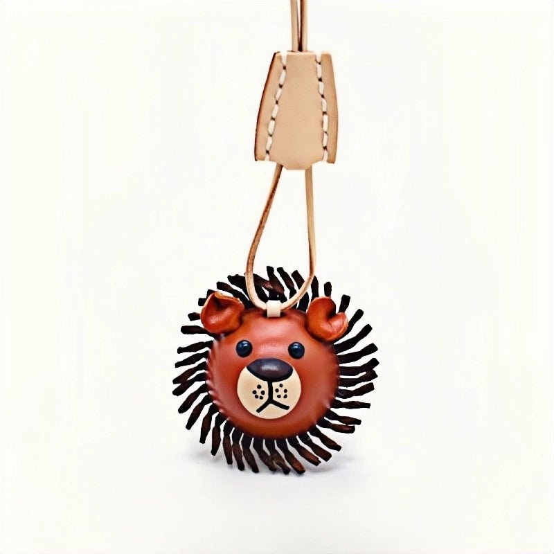 3D Leather Lion Bag Charm – Full - Grain Cowhide Keychain, Whimsical Graduation Gift, Handcrafted Animal Accessories - Tomlynam