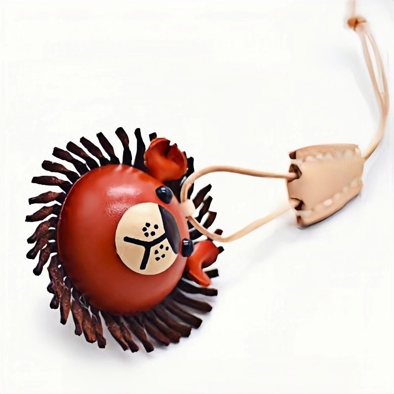 3D Leather Lion Bag Charm – Full - Grain Cowhide Keychain, Whimsical Graduation Gift, Handcrafted Animal Accessories - Tomlynam