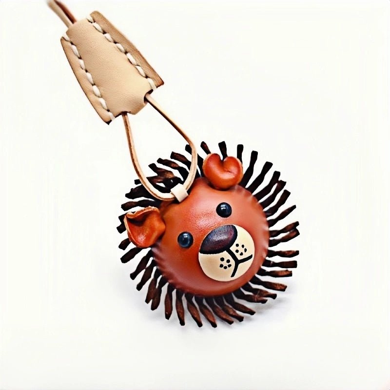 3D Leather Lion Bag Charm – Full - Grain Cowhide Keychain, Whimsical Graduation Gift, Handcrafted Animal Accessories - Tomlynam