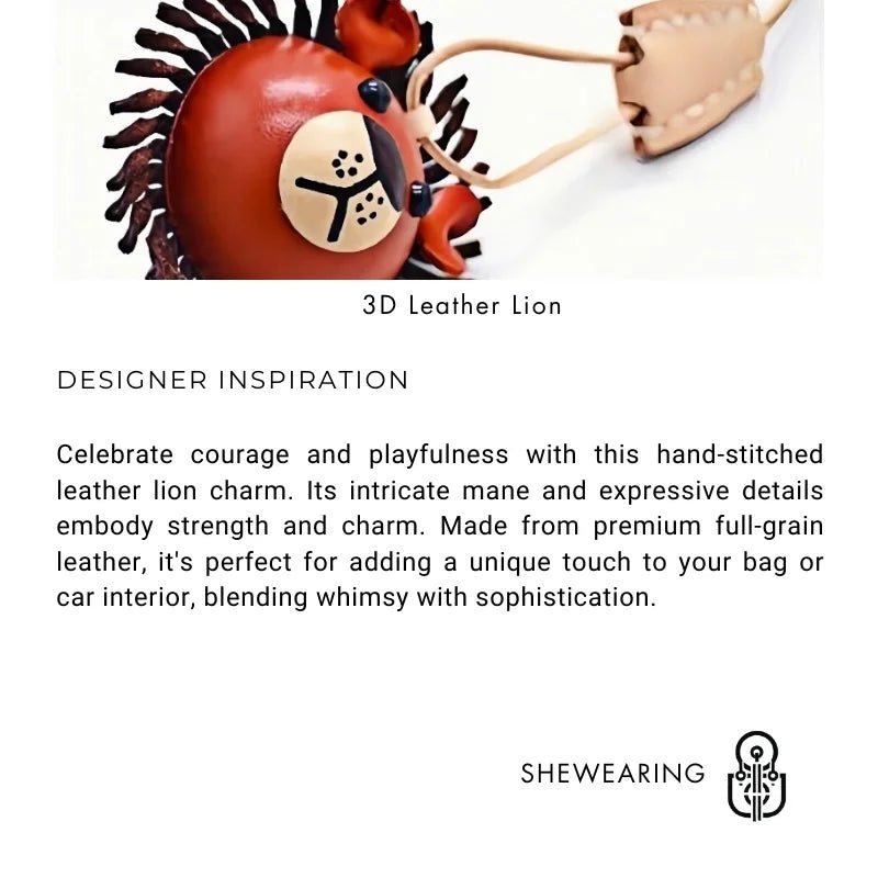 3D Leather Lion Bag Charm – Full - Grain Cowhide Keychain, Whimsical Graduation Gift, Handcrafted Animal Accessories - Tomlynam
