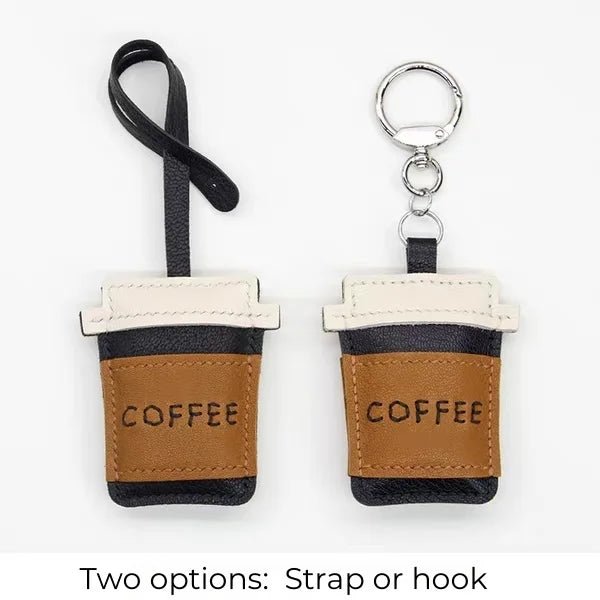 Coffee Cup Leather Bag Charm – Handcrafted Lambskin Pendant with Cartoon Coffee Bean Design | Cute Keychain & Purse Accessory | 16 Styles Available - Tomlynam