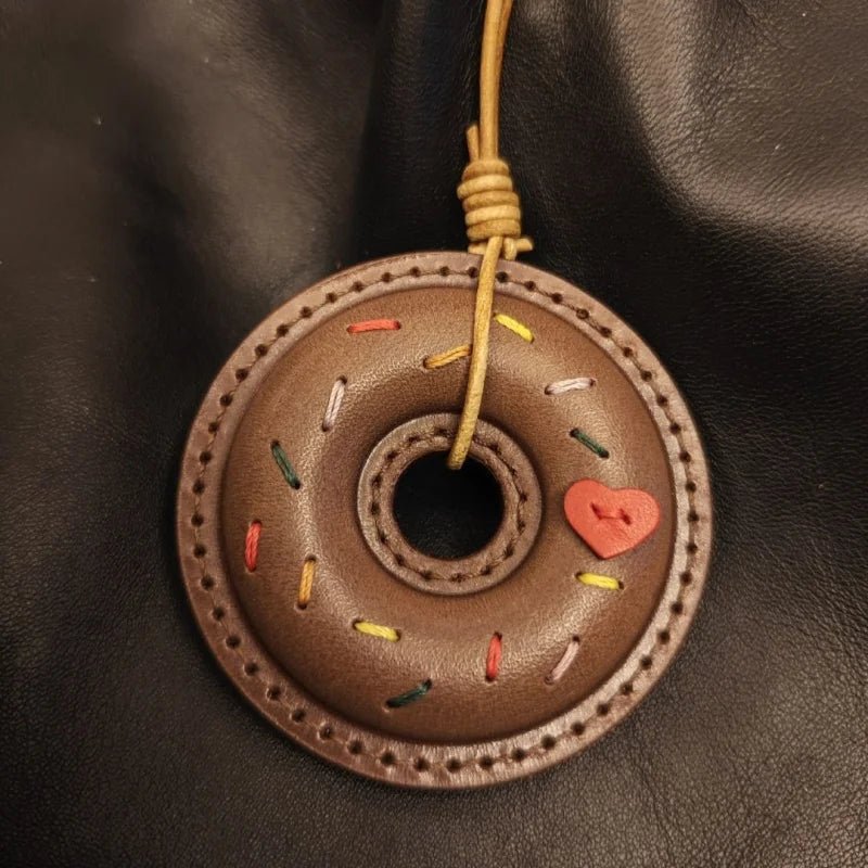 Handcrafted Leather Donut Bag Charm – Premium Full - Grain Leather Pendant with Beaded Sprinkles | Cute Donut Keychain | Whimsical Gift for Bags & Cars - Tomlynam