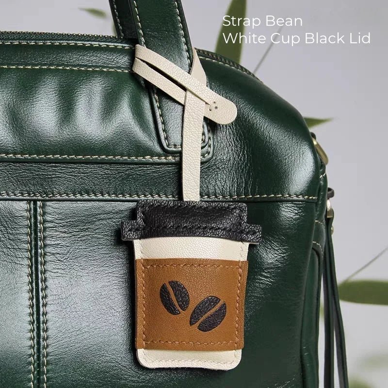 Coffee Cup Leather Bag Charm – Handcrafted Lambskin Pendant with Cartoon Coffee Bean Design | Cute Keychain & Purse Accessory | 16 Styles Available - Tomlynam