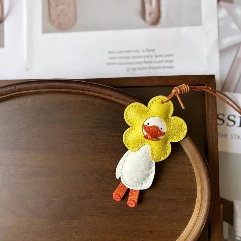 Flower Duck Leather Bag Charm – Handcrafted Animal Pendant Keychain | Cute Goose Accessory in Multiple Colors | Premium Leather Gift for Women & Kids - Tomlynam