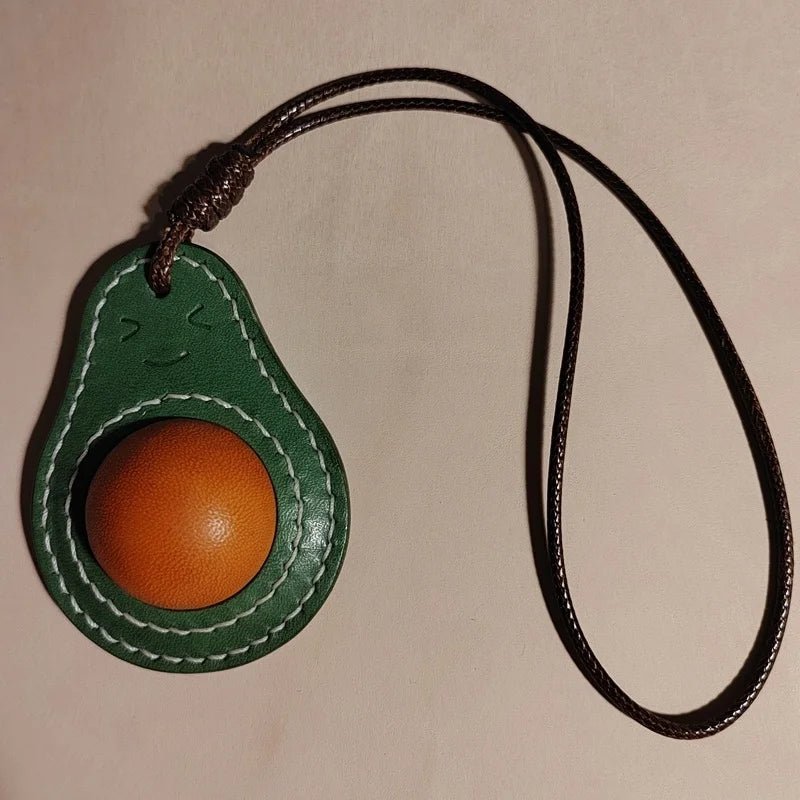 Smiling Avocado Leather Bag Charm – Handmade Italian Vegetable - Tanned Keychain | Whimsical Green Fruit Pendant | Cute Handbag Accessory for Women - Tomlynam