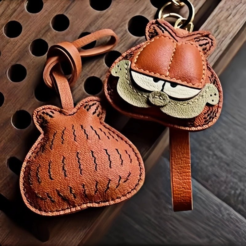 Handcrafted Leather Orange Cat Bag Charm – Cartoon Cat Design, Full - Grain Lambskin, Playful Accessory for Keys or Bags, Thoughtful Gift for Women - Tomlynam