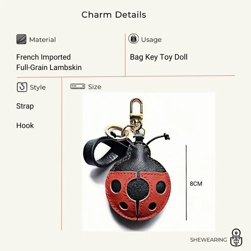 Handcrafted Ladybug Leather Bag Charm – Creative Design, French Full - Grain Lambskin, Keychain or Bag Accessory for Women, Minimalist Nature - Inspired Gift - Tomlynam