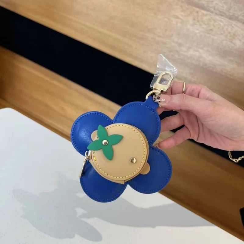 Sunflower Leather Coin & Earbud Case Charm – Designer Mini Flower Bag Pendant | Handmade Genuine Leather Keychain | Versatile Purse Accessory in Multiple Colors - Tomlynam