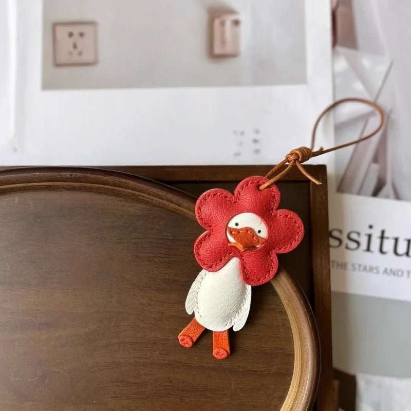 Flower Duck Leather Bag Charm – Handcrafted Animal Pendant Keychain | Cute Goose Accessory in Multiple Colors | Premium Leather Gift for Women & Kids - Tomlynam