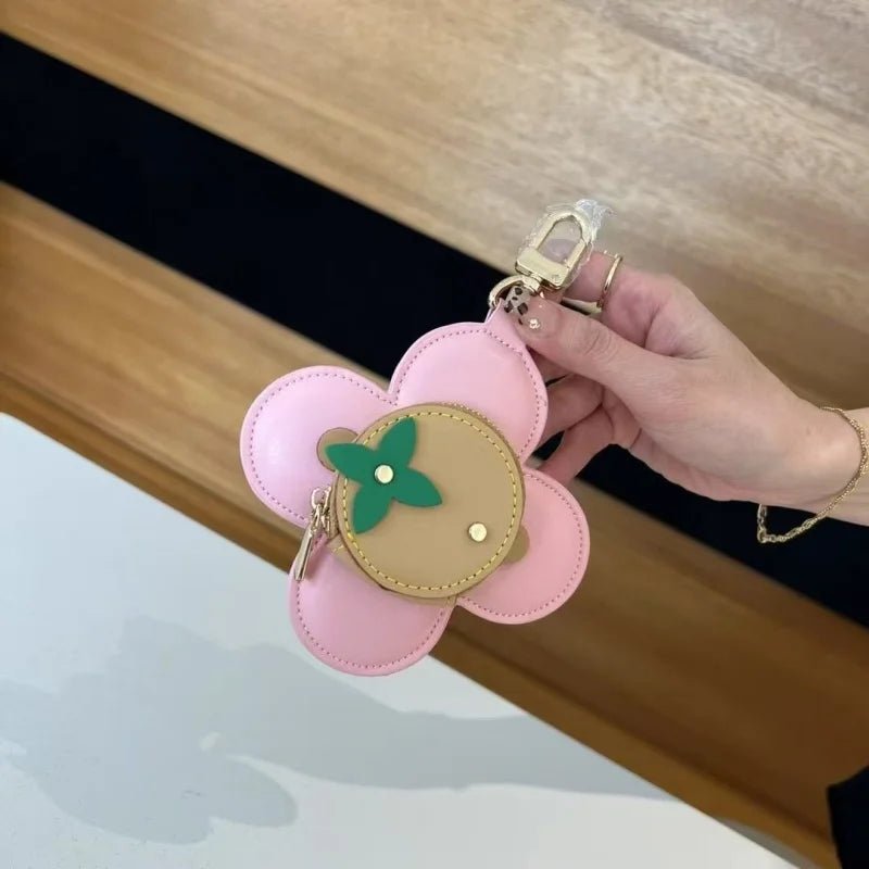 Sunflower Leather Coin & Earbud Case Charm – Designer Mini Flower Bag Pendant | Handmade Genuine Leather Keychain | Versatile Purse Accessory in Multiple Colors - Tomlynam