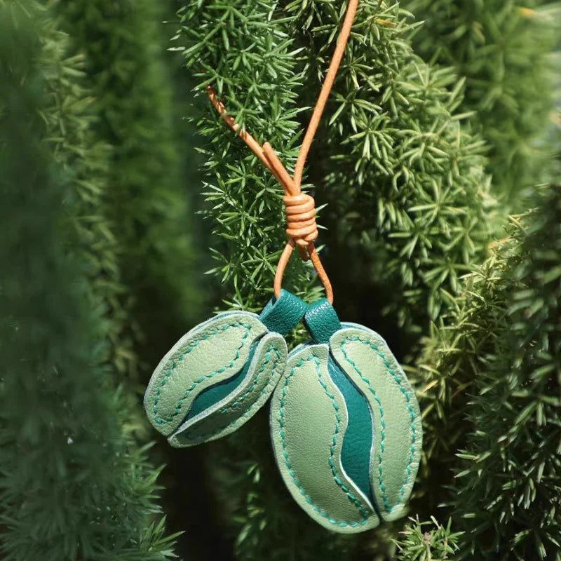 French Lambskin Coffee Bean Bag Charm – Handcrafted Dual - Tone Leather Keychain | Vintage - Inspired Pendant for Handbags & Cars | Unique Gift for Coffee Lovers - Tomlynam