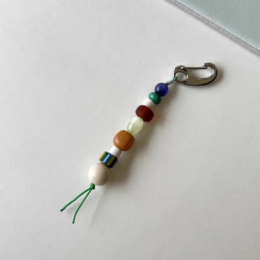 Colorful Gemstone Beaded Bag Charm – Handmade Vintage-Inspired Pendant with Cat’s Eye & Nepal Glass | Artistic Minimalist Keychain Accessory