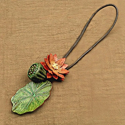 Monet-Inspired Lotus Leather Bag Charm – Handmade Full-Grain Cowhide Pendant | Adjustable Artistic Accessory | Tranquil Vintage Gift for Her