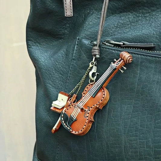 Artisan Leather Mini String Instrument Bag Charm – Handmade Full-Grain Violin, Cello & Double Bass Pendant | Vintage Musical Keychain | Artistic Gift for Women & Music Lovers