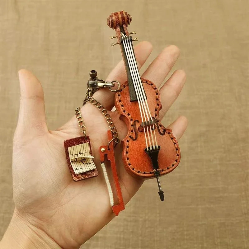 Artisan Leather Mini String Instrument Bag Charm – Handmade Full-Grain Violin, Cello & Double Bass Pendant | Vintage Musical Keychain | Artistic Gift for Women & Music Lovers