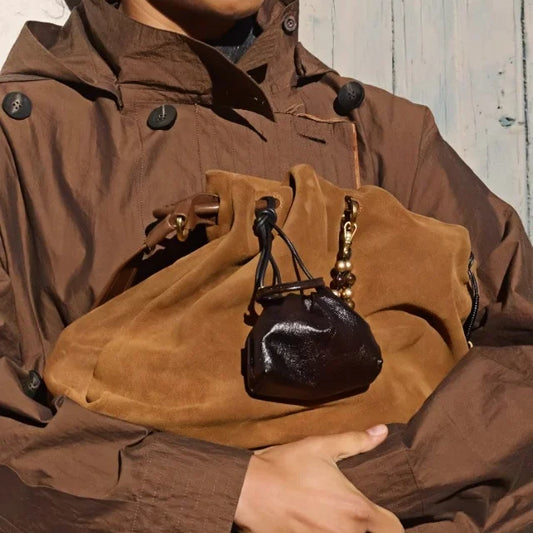 Mini Suede Leather Lipstick Charm – Vintage-Inspired Small Bag Pendant | Multifunctional Organizer for Lipstick & Accessories | Chic Handcrafted Bag Charm