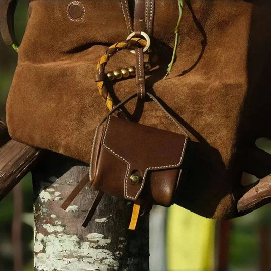 Mini Leather Satchel Charm – Handmade Cowhide Bag Pendant | Compact Lipstick & Coin Organizer | Vintage-Inspired Bag Accessory for Women