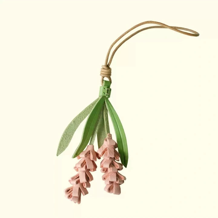 Lavender Blossom Leather Bag Charm – Handcrafted Full-Grain Leather Pendant | Unique Keychain with Botanical Elegance | Artisan Gift for Nature Lovers