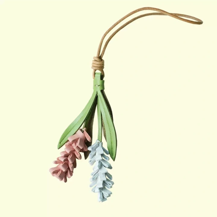 Lavender Blossom Leather Bag Charm – Handcrafted Full-Grain Leather Pendant | Unique Keychain with Botanical Elegance | Artisan Gift for Nature Lovers