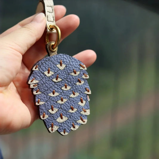 Pinecone Leather Bag Charm – Original Handmade Genuine Leather RFID Card Holder | Nature-Inspired Pinecone Pendant Keychain | Timeless Functional Accessory, Gift for Her
