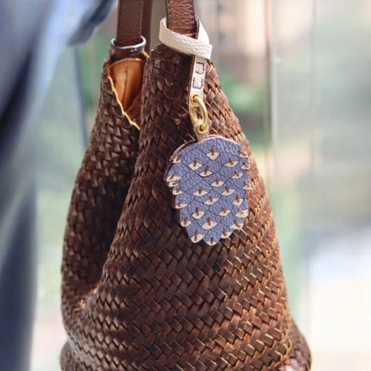 Pinecone Leather Bag Charm – Original Handmade Genuine Leather RFID Card Holder | Nature-Inspired Pinecone Pendant Keychain | Timeless Functional Accessory, Gift for Her