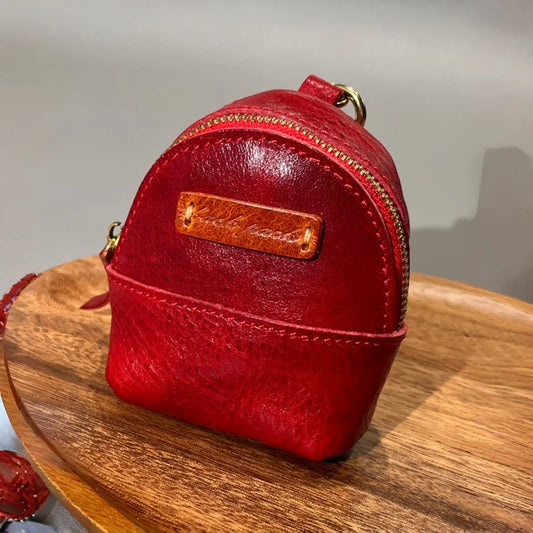 Mini Leather Backpack Bag Charm – Handcrafted Full-Grain Leather Pendant | Refined Small Pouch Handbag Accessory | Elegant Gift for Her
