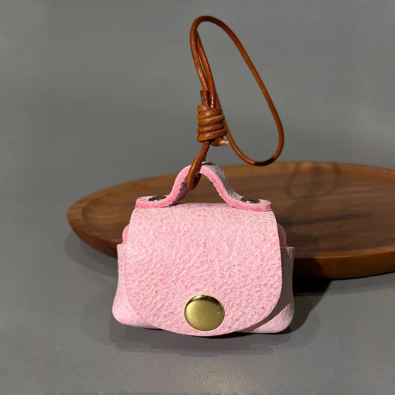 Mini Leather Earphone Pouch Bag Charm – Handcrafted Full-Grain Leather Storage Case | Functional Handbag Accessory | Thoughtful Gift for Her