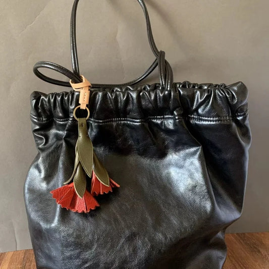 Vintage Leather Carnation Bag Charm – Handmade Full-Grain Cowhide Flower Keychain | Elegant 3D Floral Pendant | Unique Gift for Women