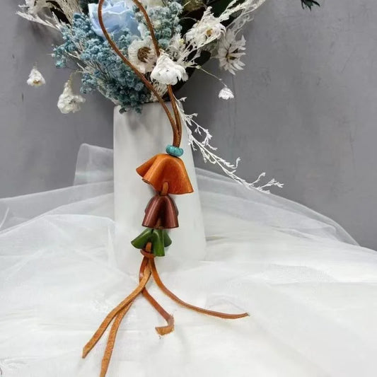 Boho Leather Tassel Flower Charm – Handwoven Bag Accessory with Vintage Floral Pendant | Chic DIY-Inspired Keychain | Elegant Gift for Her