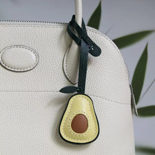 Handcrafted Avocado Leather Bag Charm – Original Design in Full-Grain Sheepskin | Cute Minimalist Pendant for Handbags & Keychains | Handmade Gift for Women
