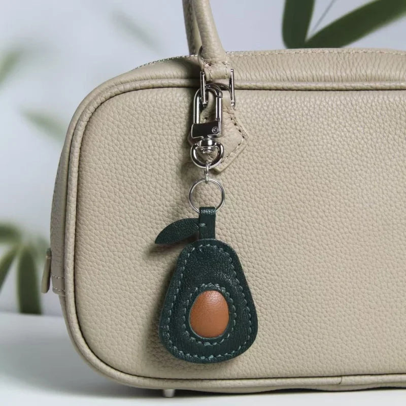Handcrafted Avocado Leather Bag Charm – Original Design in Full-Grain Sheepskin | Cute Minimalist Pendant for Handbags & Keychains | Handmade Gift for Women