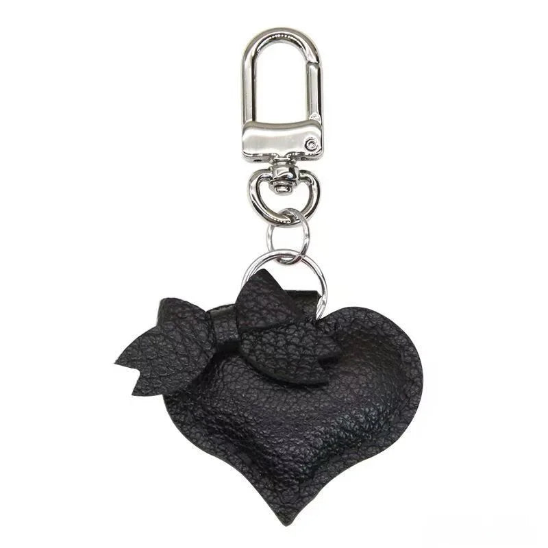 Heart-Shaped Bow Tie Leather Bag Charm | Minimalist Design | Handcrafted | Versatile and Elegant Gift Hook Style