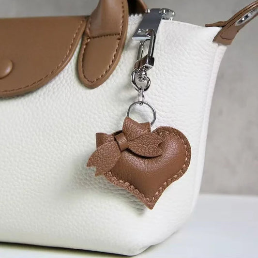Heart-Shaped Bow Tie Leather Bag Charm | Minimalist Design | Handcrafted | Versatile and Elegant Gift Hook Style