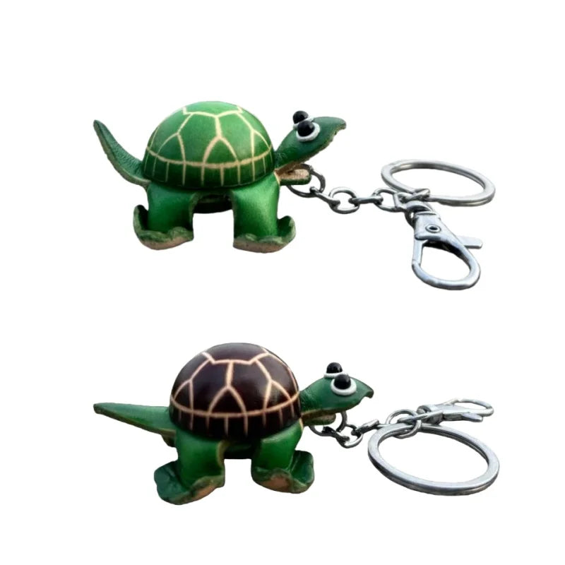 Hand-Painted Turtle Leather Bag Charm – Handmade Cowhide Keychain | Symbol of Patience & Longevity | Thoughtful Artisan Accessory Gift for Her