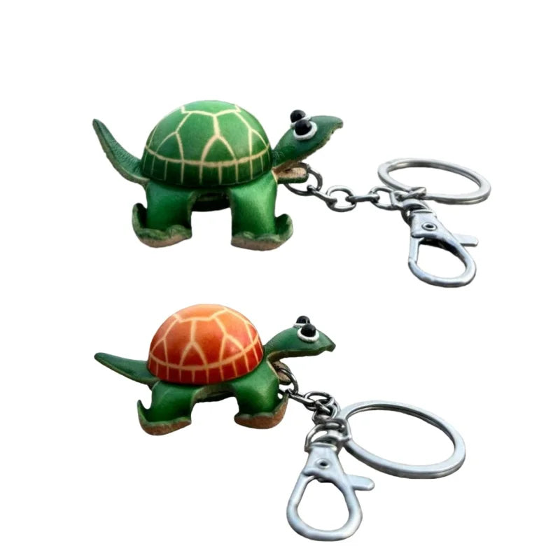 Hand-Painted Turtle Leather Bag Charm – Handmade Cowhide Keychain | Symbol of Patience & Longevity | Thoughtful Artisan Accessory Gift for Her