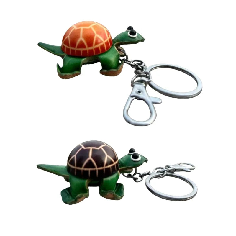Hand-Painted Turtle Leather Bag Charm – Handmade Cowhide Keychain | Symbol of Patience & Longevity | Thoughtful Artisan Accessory Gift for Her