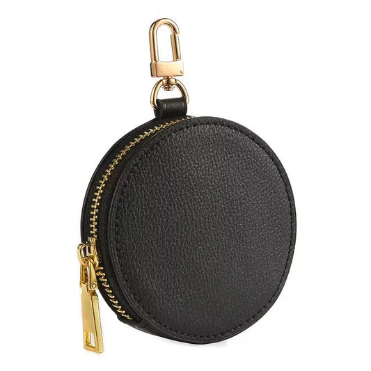 Genuine Leather Round Mini Bag Charm – Luxury Circle Coin Purse & Lipstick Holder | Elegant Accessory for Handbags & Crossbody Straps